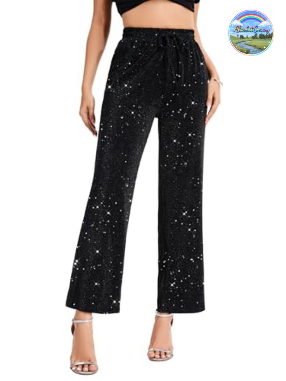 High Elastic Waist Wide Leg Palazzo Pants Bling Glitter Sparkle Trouser
